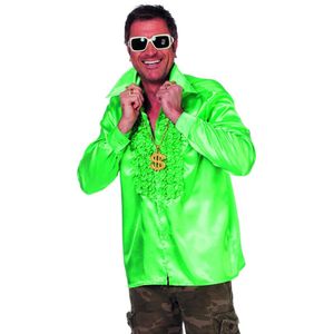 Wilbers & Wilbers - Jaren 80 & 90 Kostuum - Foute Groene Ruchesblouse Satijn - Groen - Maat 58 - Carnavalskleding - Verkleedkleding
