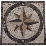Mozaiek tegel - medallion - windroos - marmer - bruin creme beige - 60 x 60 cm -019