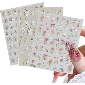 Retro Flower Nail Art Sticker 5D reliëf luxe nagelstickers - lenteroos ontwerp - witte bloemen - designer nagelkunst - manicure - nagelaccessoires .