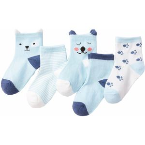 QTTVBTNA - Kinderkousen - Ademend katoen - Comfortabele pasvorm - Cartoon Hond ontwerp - Geschikt voor kinderen van 0-1 jaar - Blauw - Maat XS - 5 paar