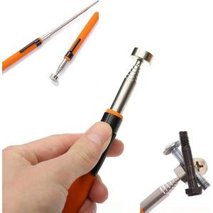 Uitschuifbare Telescopische Magneetpen I Magneetstok I Heavy Duty I Met Pen Clip I 15 - 72 CM I 2 KG Draagvermogen I Oranje/Zilver