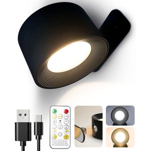 LUVIQ Oplaadbare Wandlamp - Wandlamp Binnen - Nachtlampje - Woonkamer - Slaapkamer - Kinderkamer - USB-C Oplaadbaar - Inclusief Afstandsbediening - Zwart