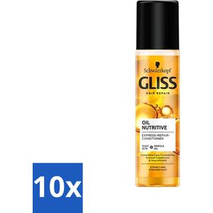 10 x Gliss - Hair Repair - Anti-Klitspray - Oil Nutritive - Makkelijk Doorkambaar Haar - 200 ml - Anti-klit - Anti-split - Haarbescherming - Hittebescherming - Marula Olie