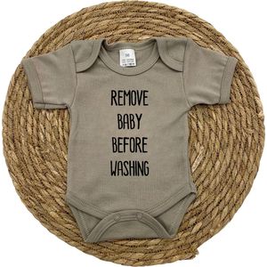 Romper | REMOVE BABY BEFORE WASHING - baby - newborn - grappig - tekst - zwanger - zwangerschap - kraamcadeau - kraamcadeautje | sand | maat 68