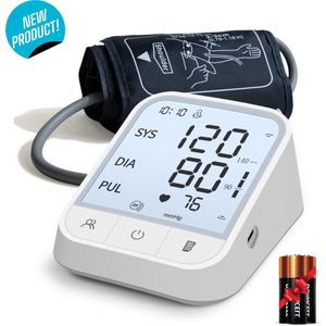 Bloeddrukmeter bovenarm - Bloeddrukmeter - Hartslagmeter - Onregelmatige hartslag - Risico-indicator - Manchet 22 tot 42 cm - CE gecertificeerd - Incl. Batterijen + opbergtas
