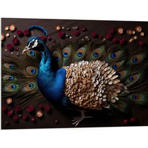 PVC Schuimplaat - Pauw gemaakt van Bloemen - 100x75 cm Foto op PVC Schuimplaat (Met Ophangsysteem)