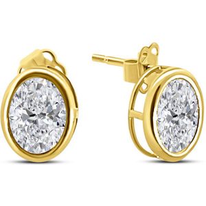 Silventi 9NBSAM-G230109 Gouden Oorknopjes met Zirkonia - Oorbellen - 9x7,2mm - Zirkonia - Ovaal - 14 Karaat - Goud