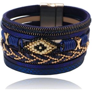 Blauwe dames armband met kristal en goudkleurige details
