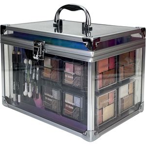 45-delige Make-up Set met Lipstick, Oogschaduw, Blush en Manicure in Transparante Koffer