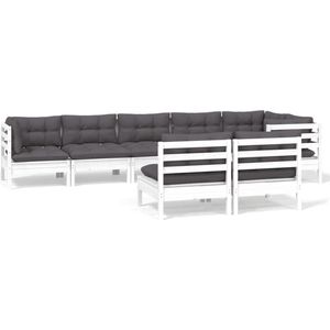 vidaXL 8-delige Loungeset met Kussens Wit Grenenhout Tuin Lounge Set - Loungestoel - Houten Loungebank - Tuinset - Buitenspeelgoed