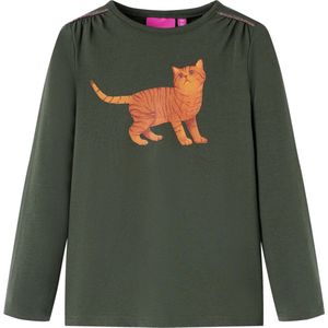 vidaXL-Kindershirt-met-lange-mouwen-kattenprint-140-kakikleurig