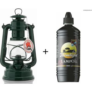 Feuerhand 276 Olielamp / Stormlamp / Stormlantaarn Mosgroen + 1liter Farmlight lampolie