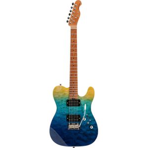 Fazley Sunrise Series Tide Blue Ocean Fade elektrische gitaar met deluxe gigbag
