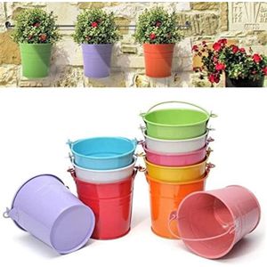 Set van 12 metalen hangende bloempotten, 6 cm, met afneembare handgreep