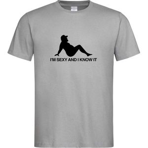 Grijs T Shirt met  "" I'M Sexy and i Know It "" print Zwart size L
