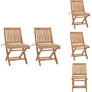 vidaXL Tuinstoelen Set - Houten - Inklapbaar - Beige Kussens - 46.5x58x88 cm - Geschuurd Teakhout - Tuinstoel