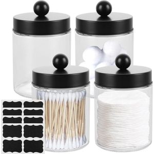 4 stuks zwarte wattenschijfdispenser met roestvrijstalen deksels - compacte wattenschijfhouder