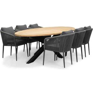 LUX outdoor living Cleve/Orlando antraciet dining tuinset 7-delig | teakhout + touw | 240cm ovaal | 6 personen