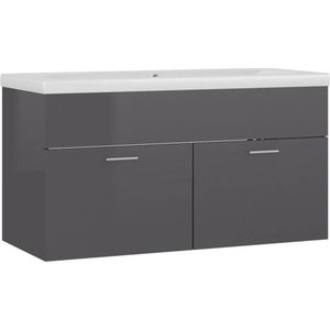 vidaXL - Wastafelkast - met - ingebouwde - wastafel - hout - hoogglans - grijs
