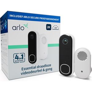 Arlo 2K draadloze video deurbel met camera & gong, 1 deubelset, wit