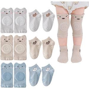3 Paar Baby Sokken - 3 Paar kniebeschermers om te kruipen - Kind Sokken - Baby Sokken - oprijpingsset - Antislipsokken voor baby's - antislip vloersokken - Warme Sokken - Babysokken - comfortabel - Cartoonpatroon - voor baby's van 1-3 jaar - M
