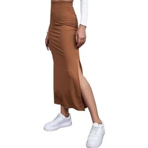 Hoge Taille Bodycon Lange Rok met Split voor Vrouwen - Casual Pure Kleur Rok voor Winkelen Vakantie Feest Bruiloft