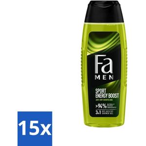 15 x Fa Men - Sport Energy Boost - Doucemiddel - Voor Lichaam, Haar & Gezicht - 250 ml - Huidverzorging - PH-huidneutraal - Dermatologisch Getest