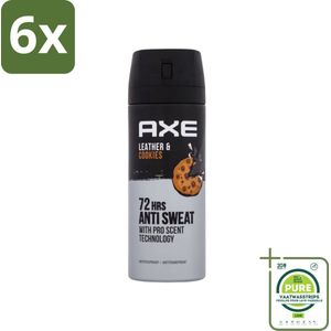 Axe - Deodorant Spray - 72hrs Anti Sweat - Leather & Cookies - 150 ml - Voordeelverpakking - 6 stuks - Axe deodorant - Deodorant spray