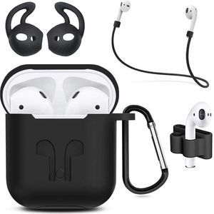 MMOBIEL - Siliconen Case - Zwart - Compatibel met AirPods 1/2 - 6 in 1 Set