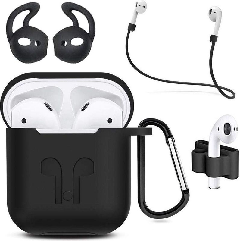 MMOBIEL - Siliconen Case - Zwart - Compatibel met AirPods 1/2 - 6 in 1 Set