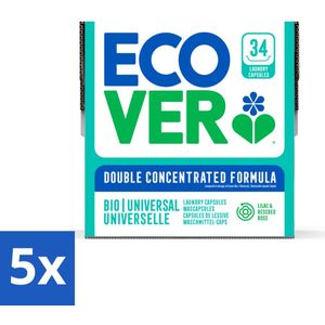 5 x Ecover - Waspods - Universeel - Geconcentreerde formule - 34 wasbeurten - Ecover Wascapsules - Duurzame Wasmiddelen - Geconcentreerde Waspods - Wasmiddel Bij Lage Temperatuur - Natuurlijke Wasmiddelen
