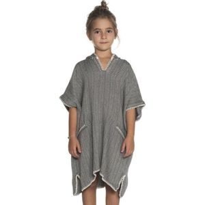 Lalay Strandponcho ZigZag Black - maat 10-11 jaar - jongens/meisjes/unisex pasvorm - poncho handdoek voor kinderen met capuchon - zwemponcho - badcape