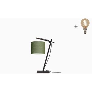 Tafellamp – ANDES – Zwart Bamboe - Groen Linnen - Met LED-lamp