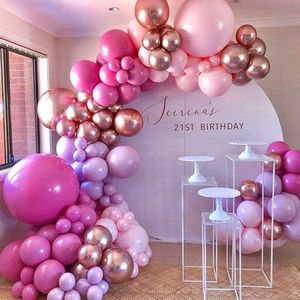 126 delige  Ballonnenset -Ballonnenboog- Decoratie Feestpakket-Verjaardag-jubileum-Huwelijk-paars en roze