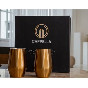 Cappella (set van 2 - Oranje) - Roestvrijstalen wijnglas | Wijnglas als cadeau | Geïsoleerde wijnbeker van 350 ml met deksel | Feestelijke koffiemok, koffiebeker, theebeker, theeglas