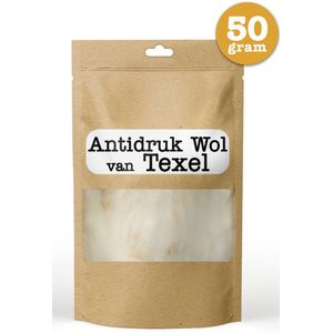 Anti-Druk Wol – 50 gr. – Texelse schapenwol voor comfort bij drukplekken en langdurig zitten of liggen. Wol verlicht, verzacht en beschermt bij druk op de huid