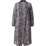 MIAMODA - Dames - Lange jas met mesh transparant luipaardpatroon open model - Zwart - Maat 44