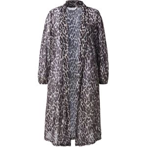 MIAMODA - Dames - Lange jas met mesh transparant luipaardpatroon open model - Zwart - Maat 44