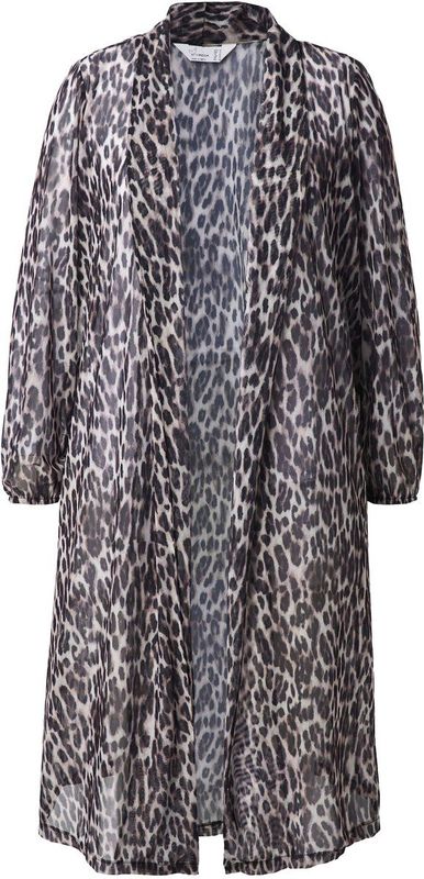 MIAMODA MIAMODA - Dames - Lange jas met mesh transparant luipaardpatroon open model - Zwart - Maat 44