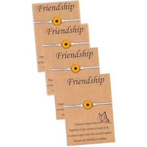 Bixorp Friends Vriendschapsarmbandjes voor 4 met Zonnebloem Wit Bandje - BFF Armband Meisjes - Best Friends Armband Vriendschap Cadeau voor Vier