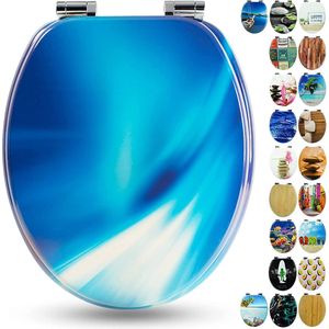 Sanfino® Wc-bril met houten kern en softclose-mechanisme - hoogwaardige kwaliteit en vele kleurrijke motieven, comfortabele zitting, eenvoudige montage inclusief handleiding -""Wave
