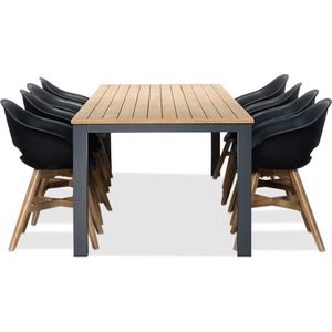 LUX outdoor living Palazzo/Karlstad zwart dining tuinset 9-delig | teakhout + kunststof | 300cm | 8 personen