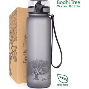 Bodhi Tree Waterfles - Drinkfles 1 Liter - met Fruitfilter - Grijs