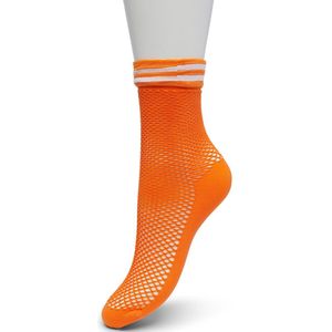 Bonnie Doon Dames Fishnet Sok met Sportieve Streepboord Dichte Zool en Teen Voor Meer Draagcomfort Oranje Rood 36/42 - Rekbaar Van Net Boven Enkel tot Stukje Boven Enkel te Dragen - 90% Polyamide - Fisnet - Mode - Trendy - Oriole - BP221430.307