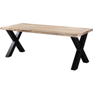 Boomstam tafel eiken - 4,5 cm dik - eikenhout - ijzer x-onderstel - 200x100x78h