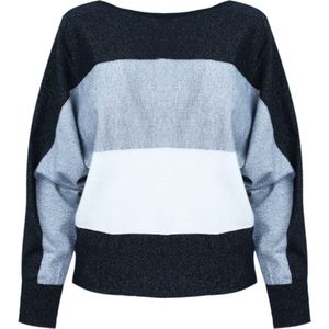 Zwarte Gestreepte Lurex Trui - Lurexdraad Dames Truien - Gestreept Patroon - Kleuren Combi: Zwart, Grijs & Wit - Maat One size