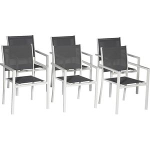 Set van 6 witte aluminium stoelen - grijs textilene