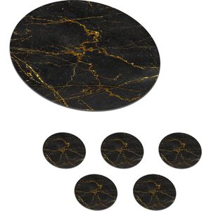 Onderzetters voor glazen - Rond - Marmer - Zwart - Goud - 10x10 cm - Glasonderzetters - 6 stuks