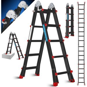 MASKO - Telescoopladder - Zwart/Rood - Multifunctionele Ladder - 5,10m - 4x5 Sporten