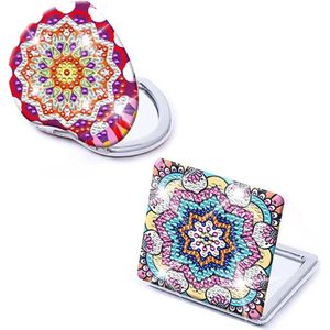 JustYit Pack of 2 Compact Mirrors, Double-Sided Compact Mirror, Folding Diamond Painting, Compact Mirror, Portable Folding Mirror, Coaster, Diamond Painting, Folding Mirror for Girls and Women
